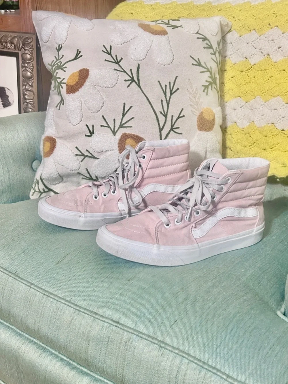 Pink High-Top Vans- with White Stripe -